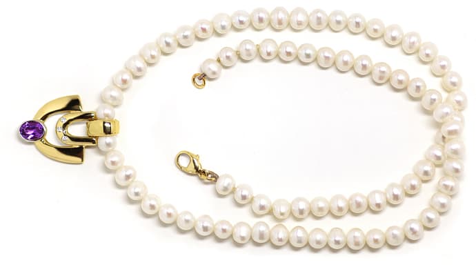 Foto 1 - Modische Perlenkette Clip Gold Amethyst Anhänger, Q1131