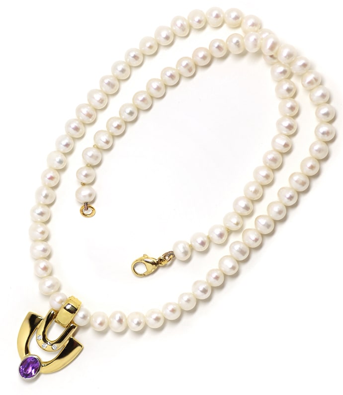Foto 3 - Modische Perlenkette Clip Gold Amethyst Anhänger, Q1131