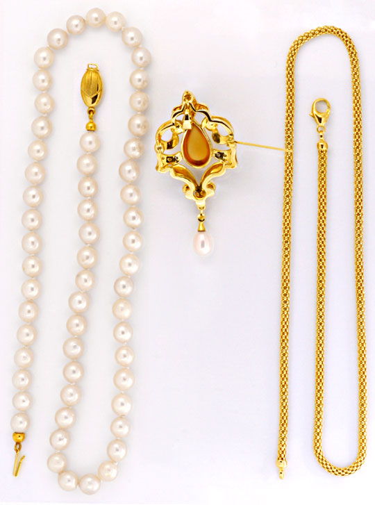 Foto 3 - Citrin Brillanten-Collier Brosche Goldkette Perlenkette, S3998